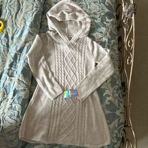 NWT Girls Cream Ribbed Silver Sparkle Top Dress with Hoodie Size 10